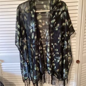 Ladies black and green sheer cover up, one size